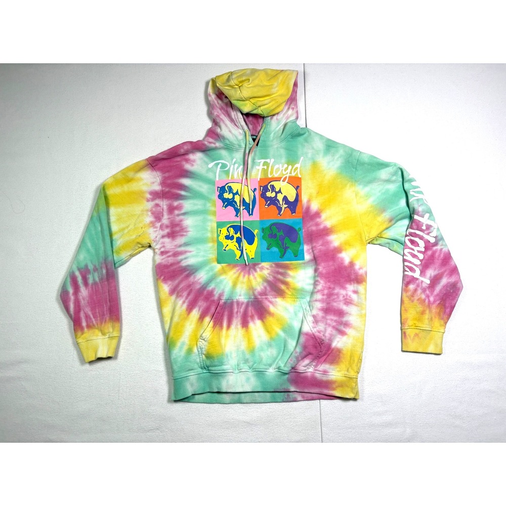 Pink Floyd Animals Pigs Tie Dye Hoodie Sweatshirt Large Pink Yellow Green